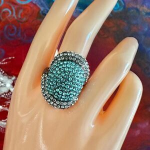 Walid Akkad Blue & White Pave Dome Cocktail Statement Ring